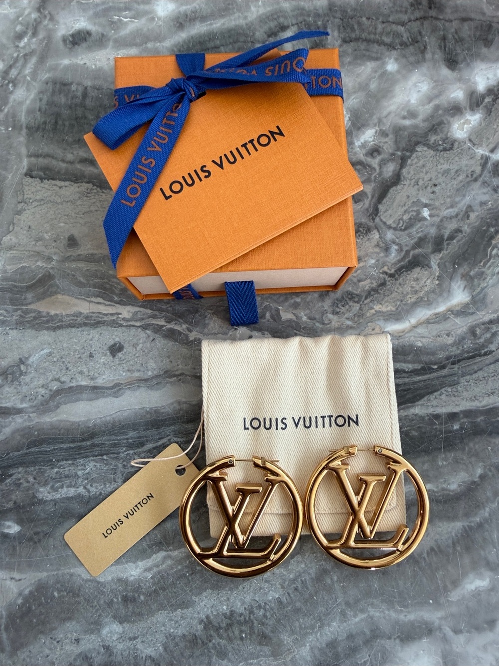 Louis Vuitton Louise Hoop GM Earrings Gold LV Monogram Hoop Earrings - Gold